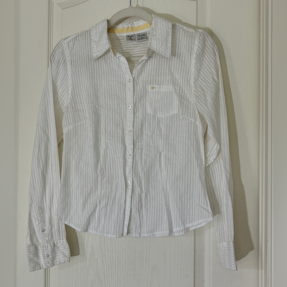 Quizz Vintage White Striped Button Down Blouse Women’s Medium Cottagecore